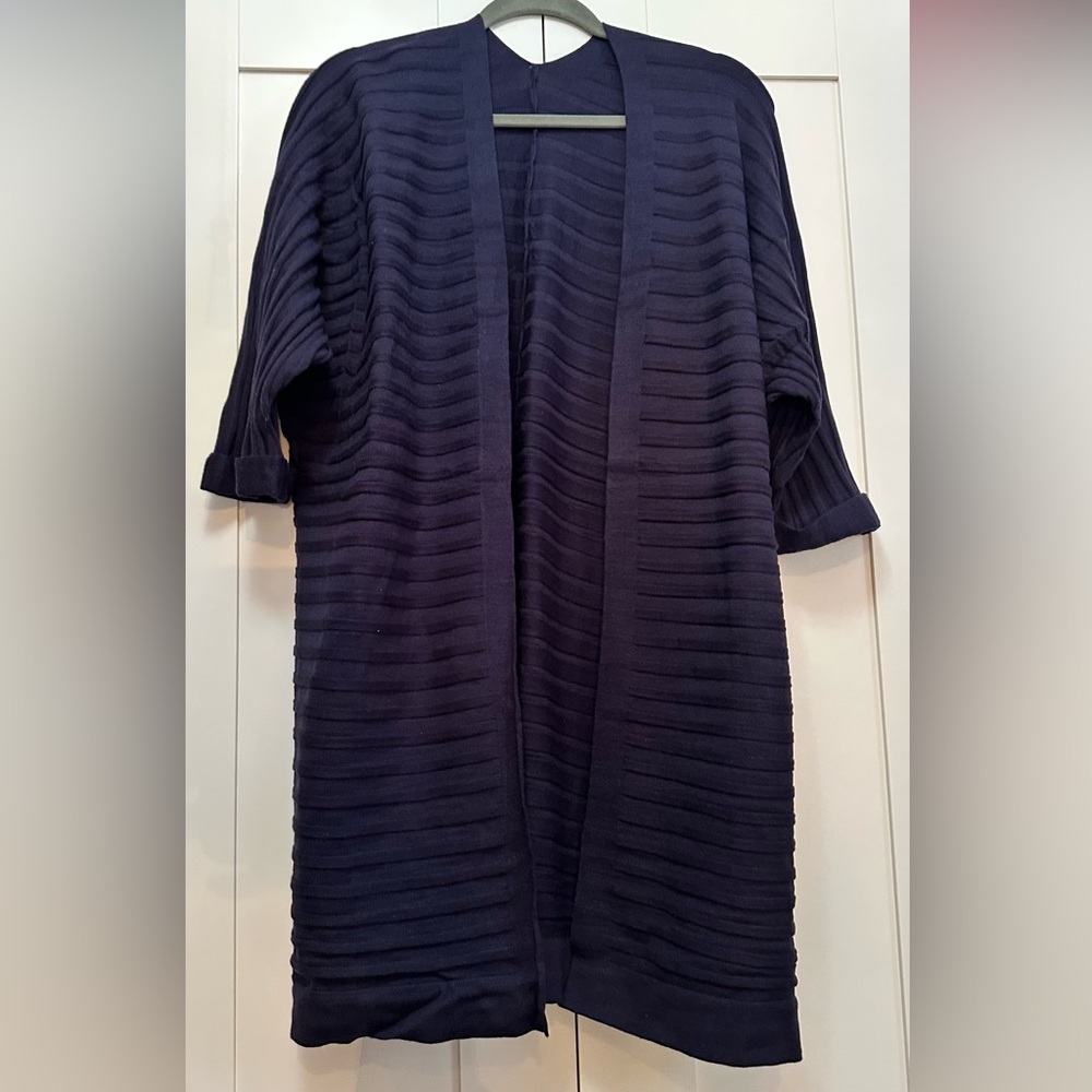Navy Blue Open Front Cardigan Ribbed Material With Cuffed Sleeves Sz XL NEW!